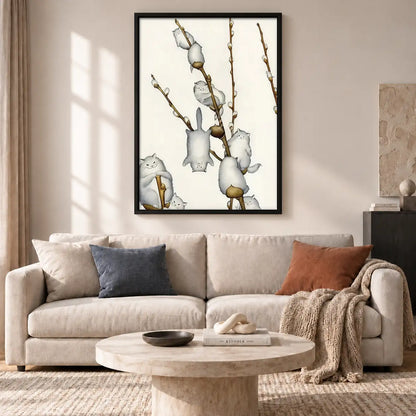 White Cats on Willow Branch Wall Art 2