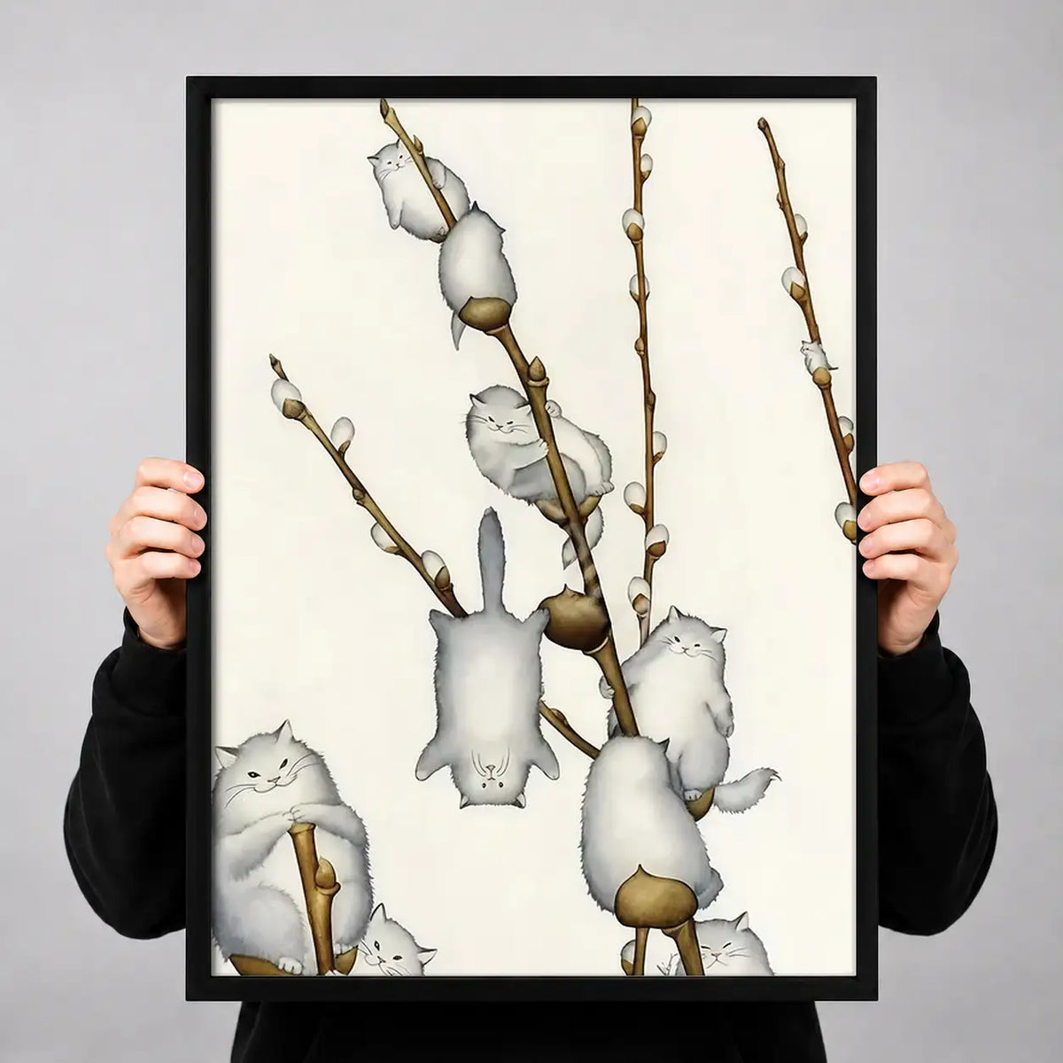 White Cats on Willow Branch Wall Art 3