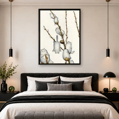 White Cats on Willow Branch Wall Art 4