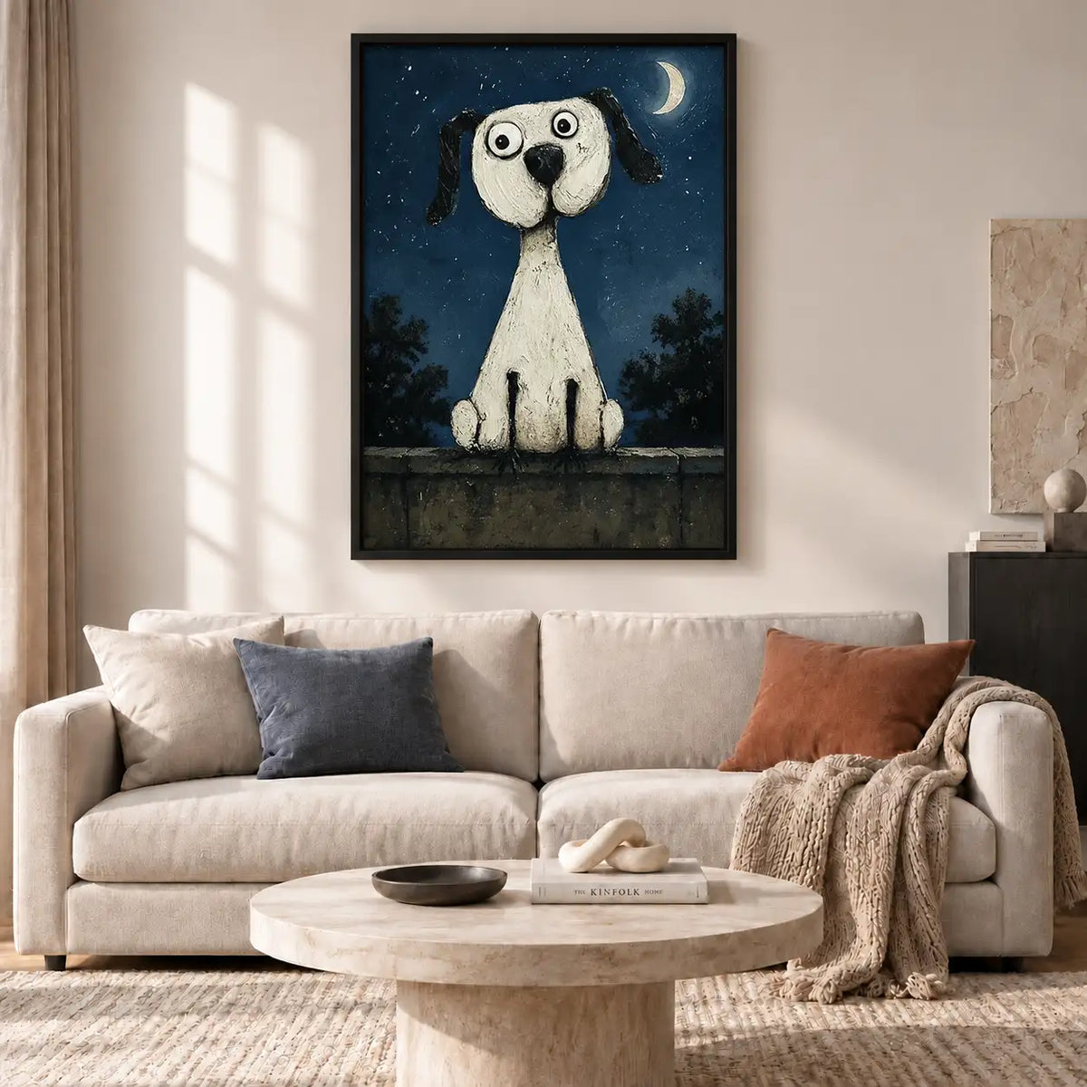White Dog Under Crescent Moon Wall Art 2