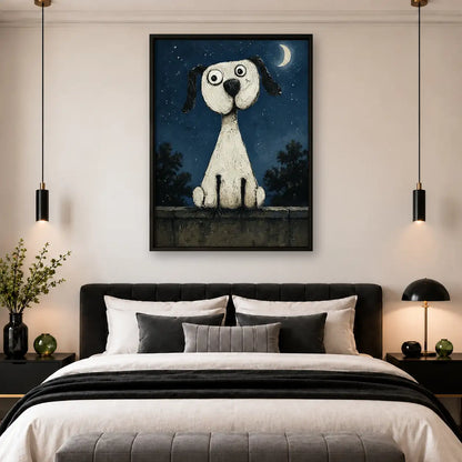 White Dog Under Crescent Moon Wall Art 4