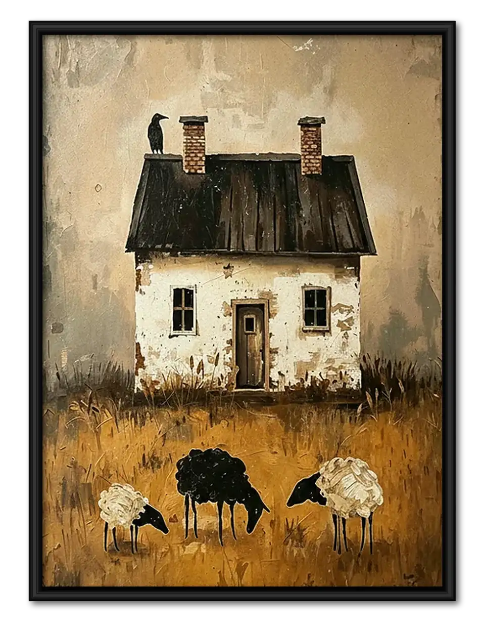 White Farmhouse with Sheep Wall Art 1