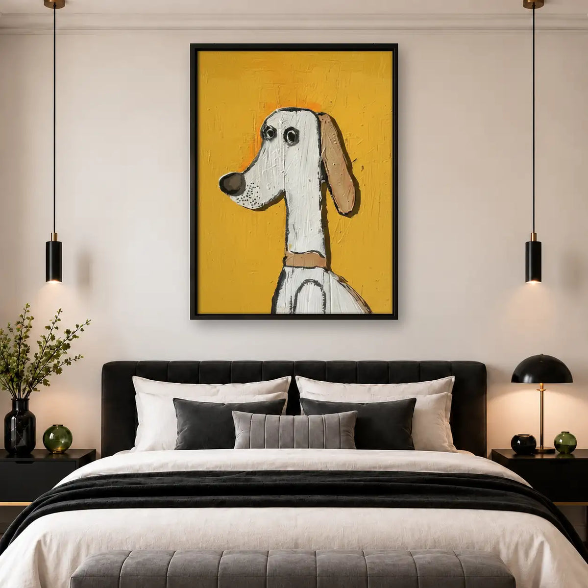 White Greyhound on Mustard Wall Art 4