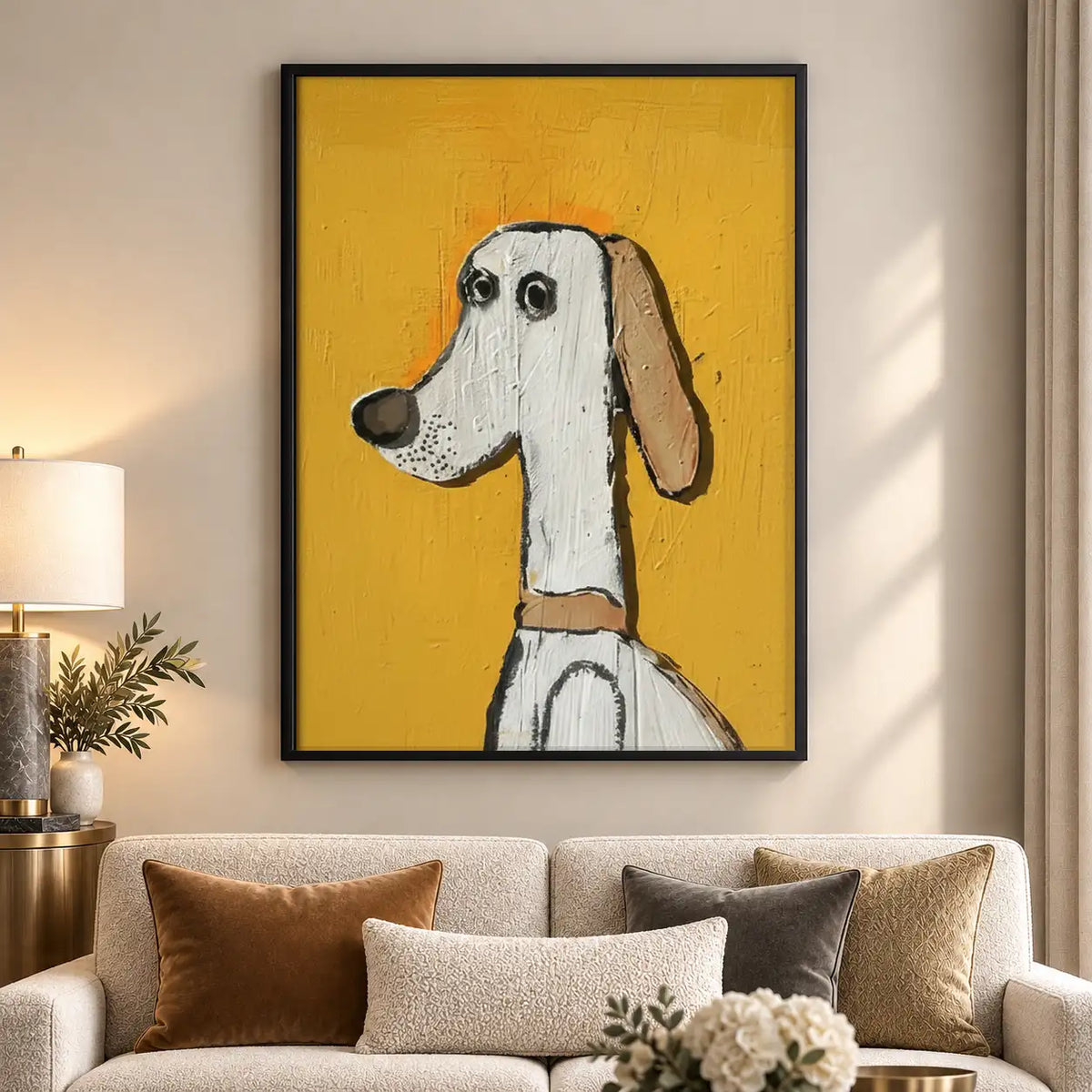 White Greyhound on Mustard Wall Art 5