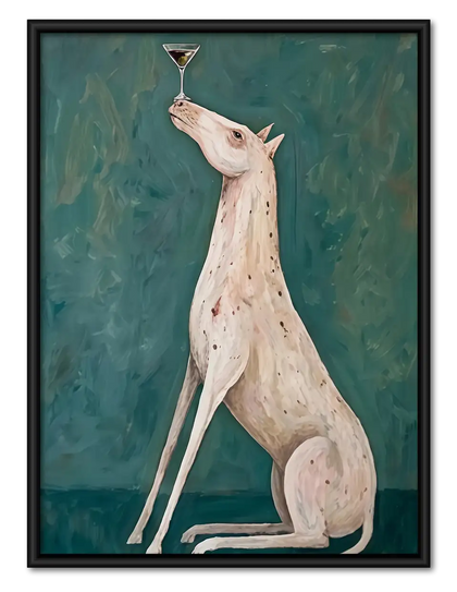 White Greyhound Raising Wine Glass Wall Art