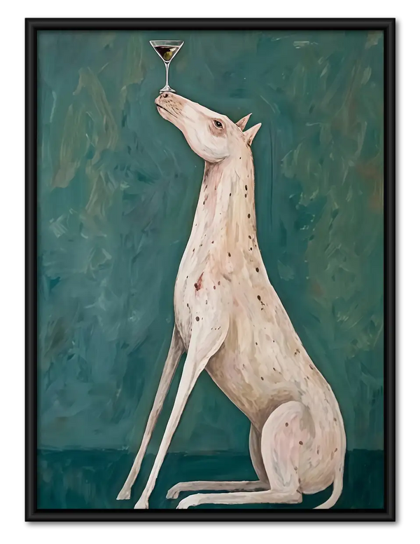 White Greyhound Raising Wine Glass Wall Art