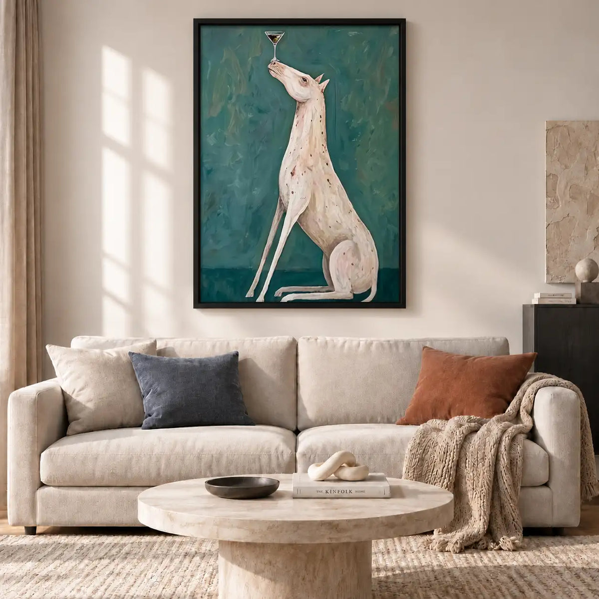 White Greyhound Raising Wine Glass Wall Art 2