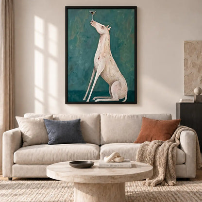 White Greyhound Raising Wine Glass Wall Art 2