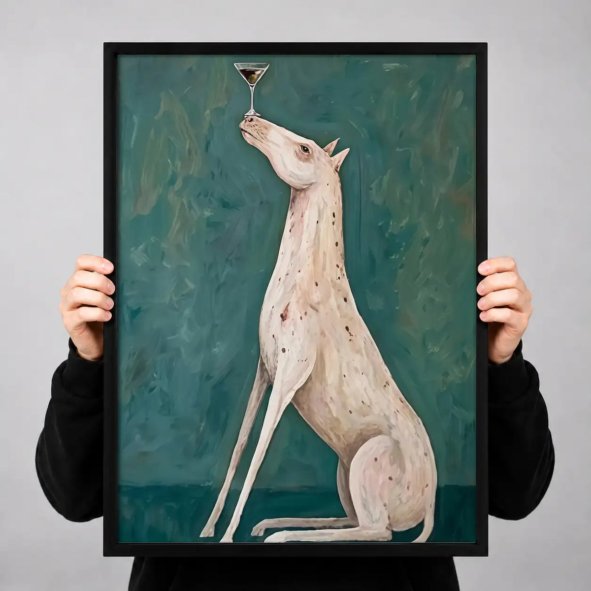 White Greyhound Raising Wine Glass Wall Art 3