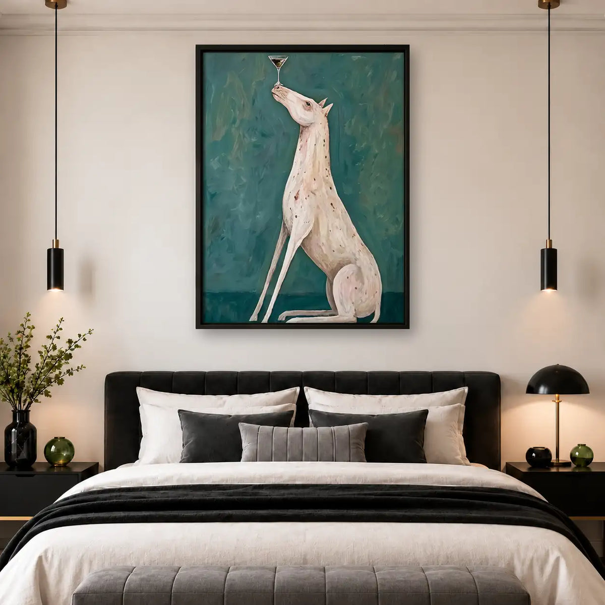 White Greyhound Raising Wine Glass Wall Art 4
