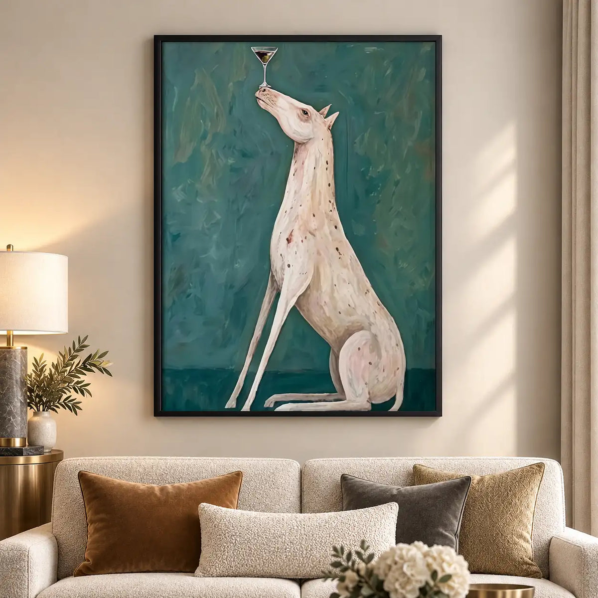 White Greyhound Raising Wine Glass Wall Art 5