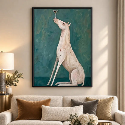 White Greyhound Raising Wine Glass Wall Art 5