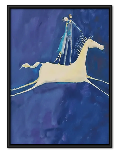 White Horse beneath Crescent Moon Wall Art 1
