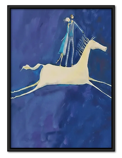 White Horse beneath Crescent Moon Wall Art