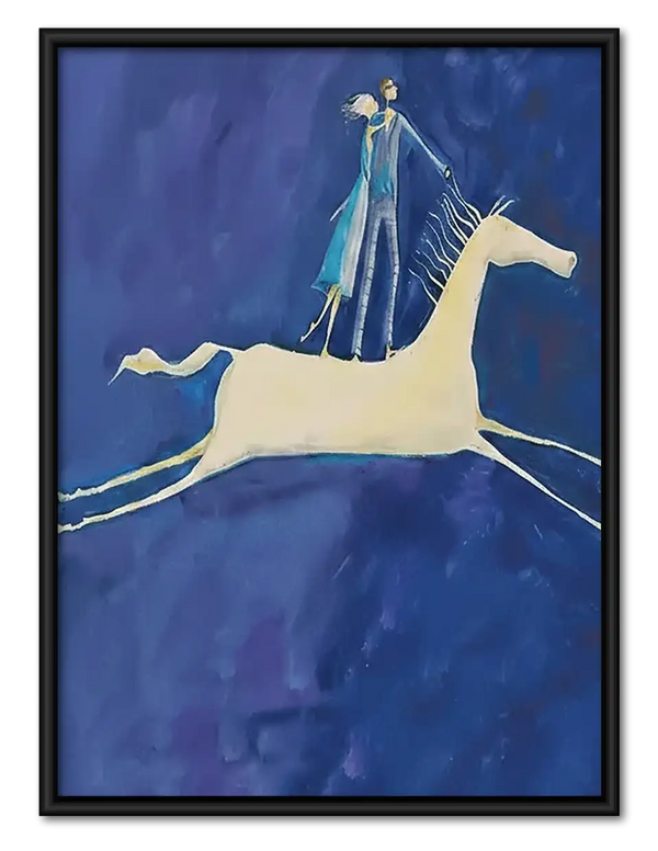White Horse beneath Crescent Moon Wall Art