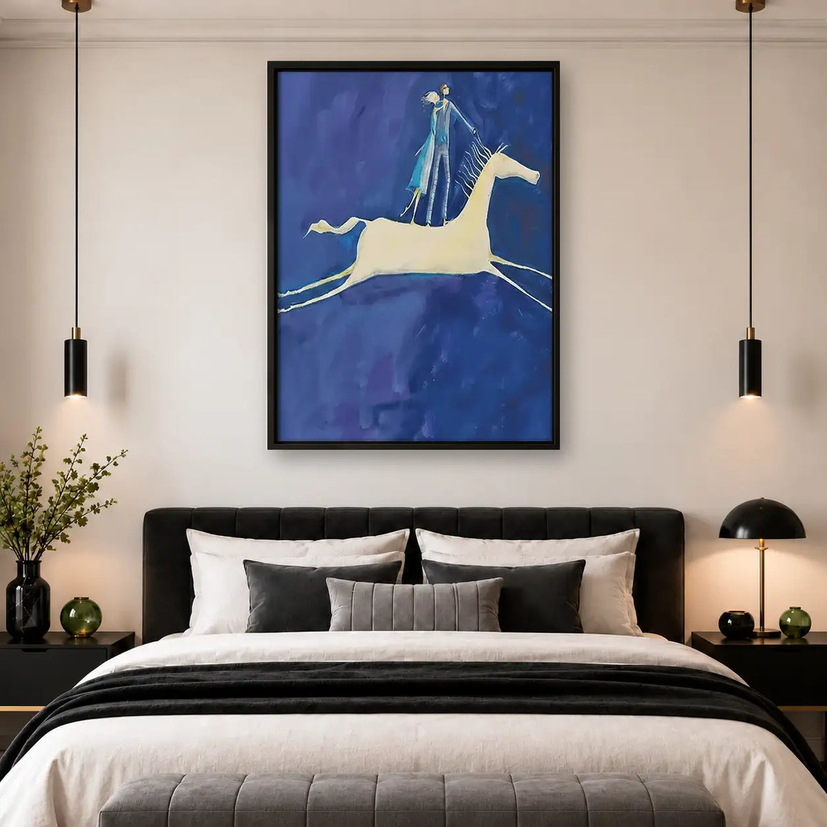 White Horse beneath Crescent Moon Wall Art 4