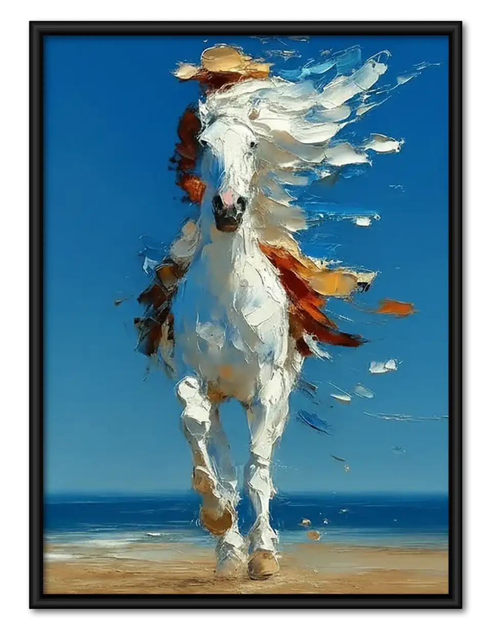 White Horse Running by Blue Sea Wall Art 1
