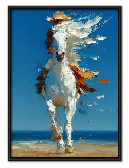 White Horse Running by Blue Sea Wall Art