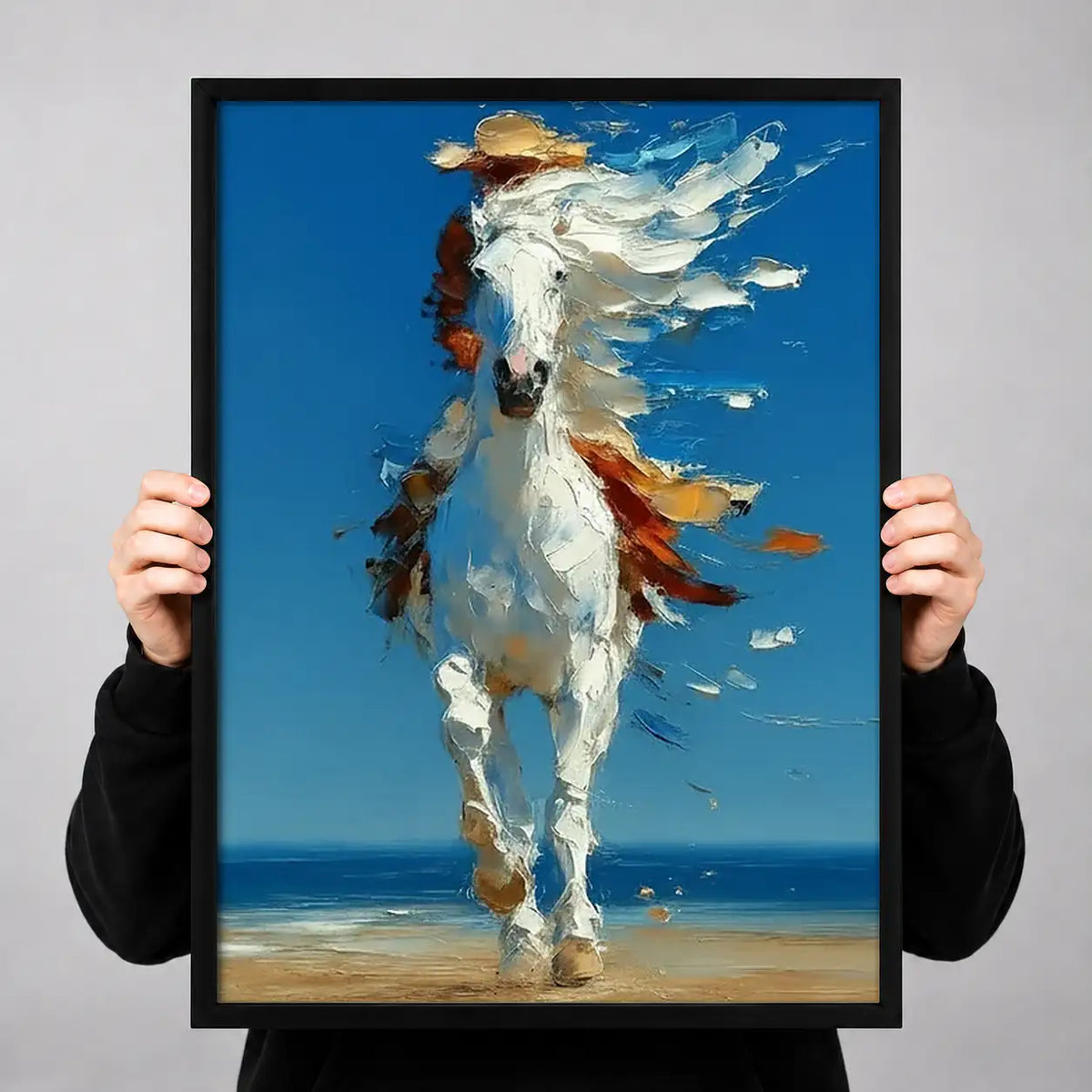 White Horse Running by Blue Sea Wall Art 3