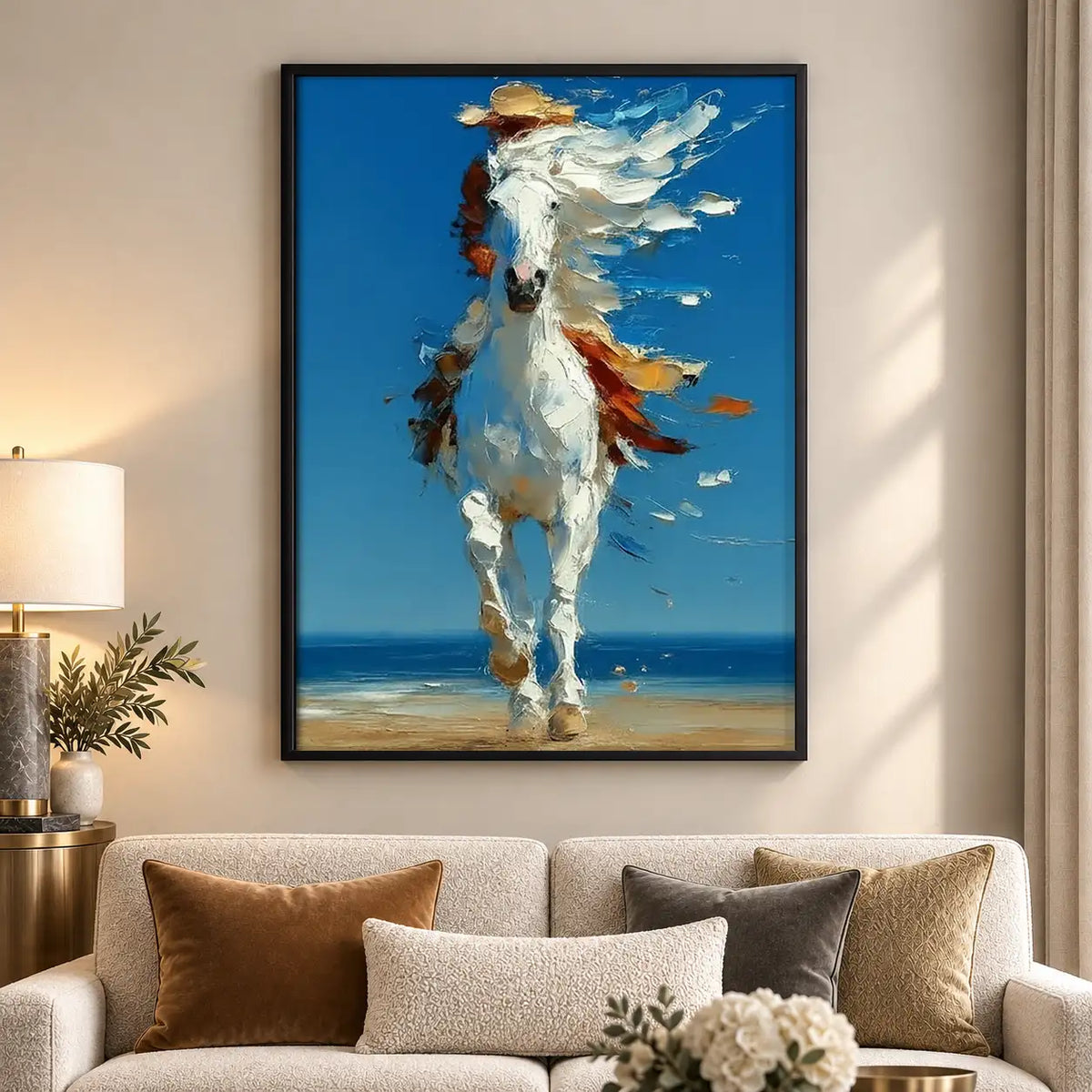 White Horse Running by Blue Sea Wall Art 5