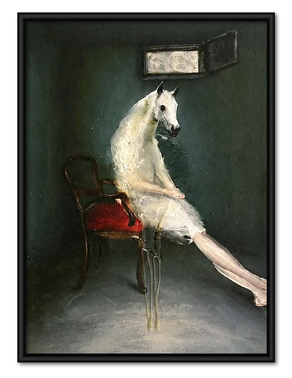 White Horse Seated on Chair Wall Art 1