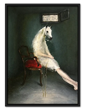White Horse Seated on Chair Wall Art
