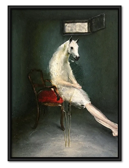 White Horse Seated on Chair Wall Art