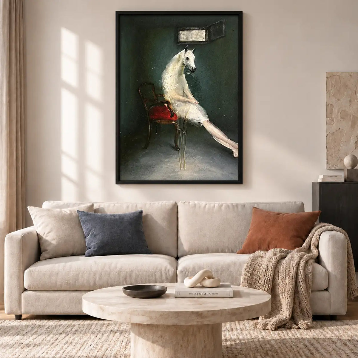 White Horse Seated on Chair Wall Art 2