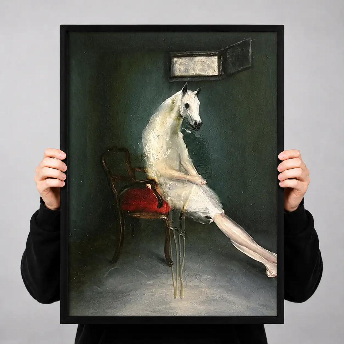 White Horse Seated on Chair Wall Art 3