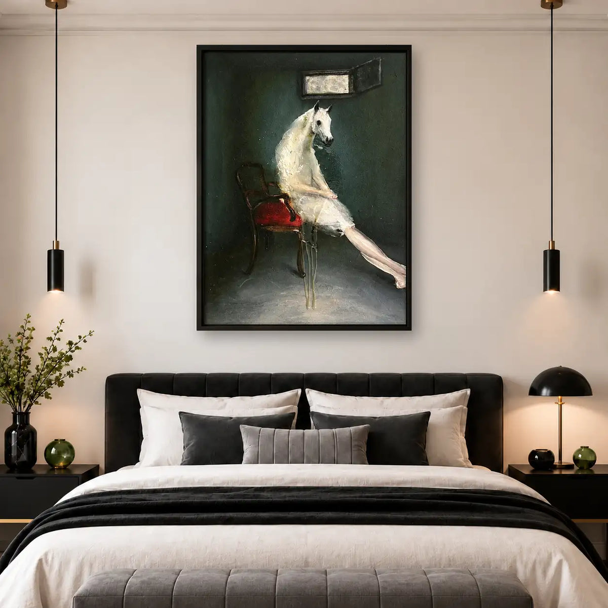 White Horse Seated on Chair Wall Art 4