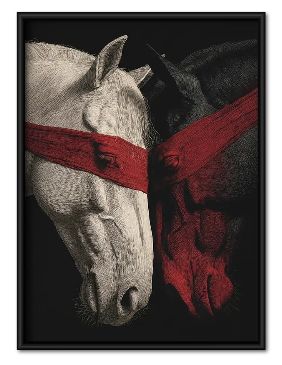 White Horse with Red Blindfold Wall Art 1