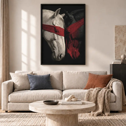 White Horse with Red Blindfold Wall Art 2