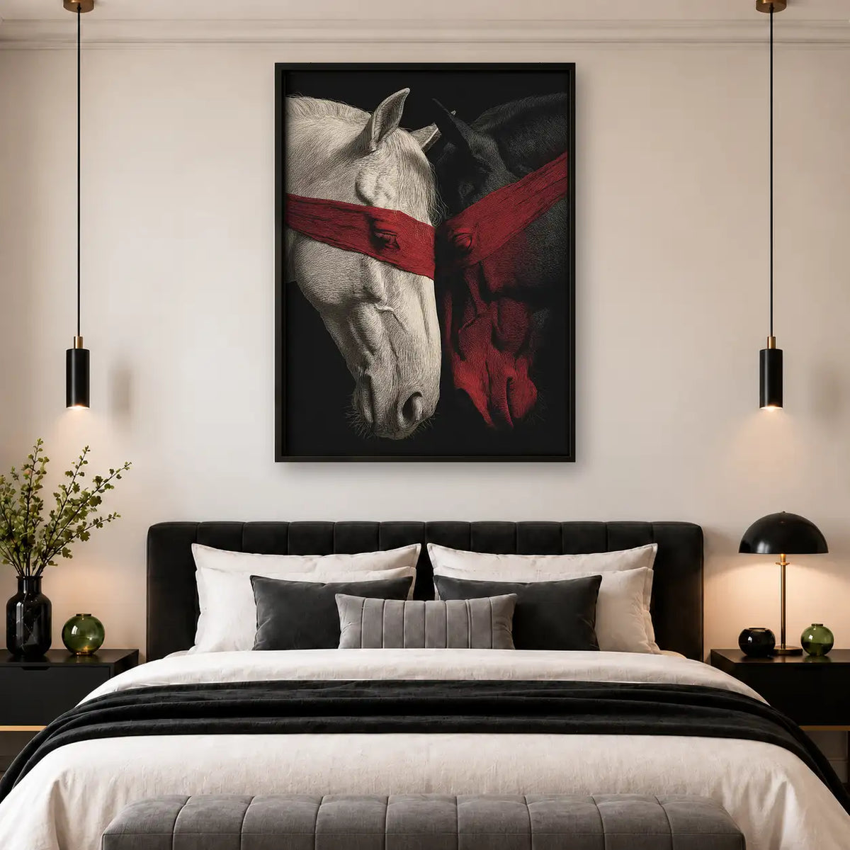 White Horse with Red Blindfold Wall Art 4