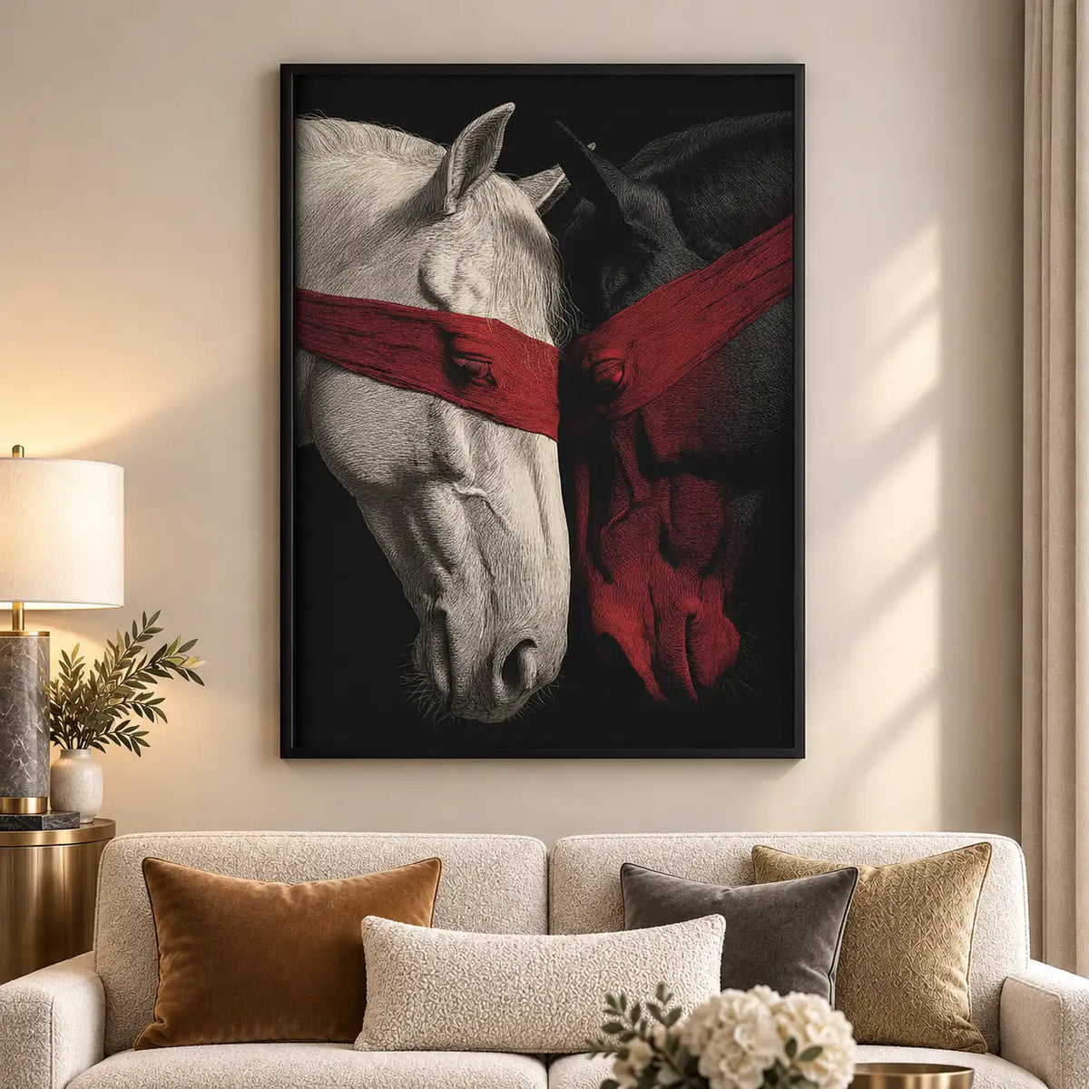 White Horse with Red Blindfold Wall Art 5
