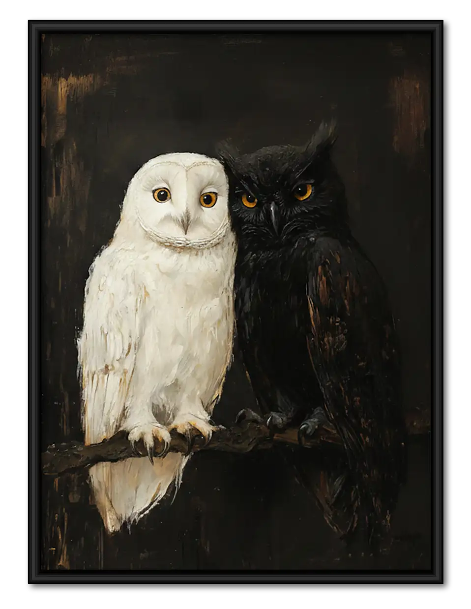 White Owl and Black Cat Portrait Wall Art 1