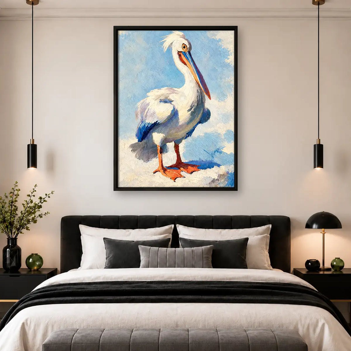 White Pelican Under Blue Sky Wall Art 4