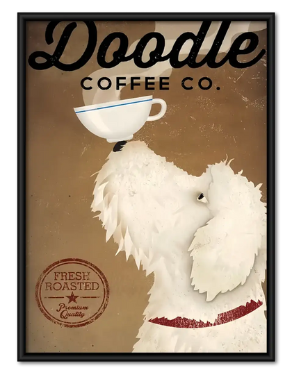 White Poodle Coffee Poster Wall Art