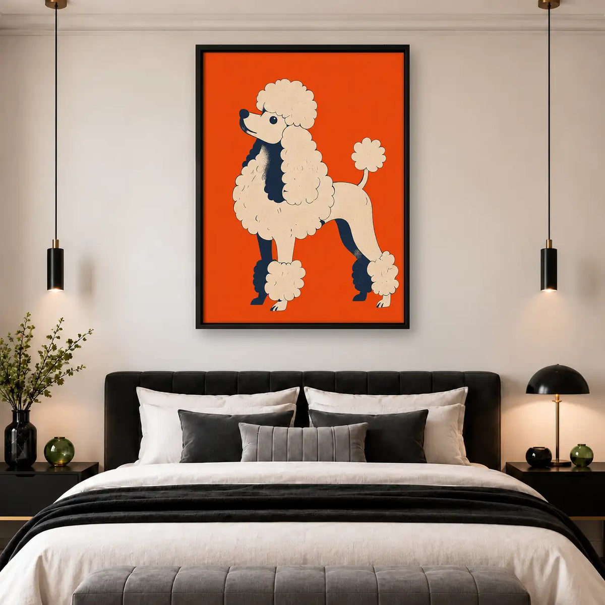 White Poodle on Bright Orange Wall Art 4