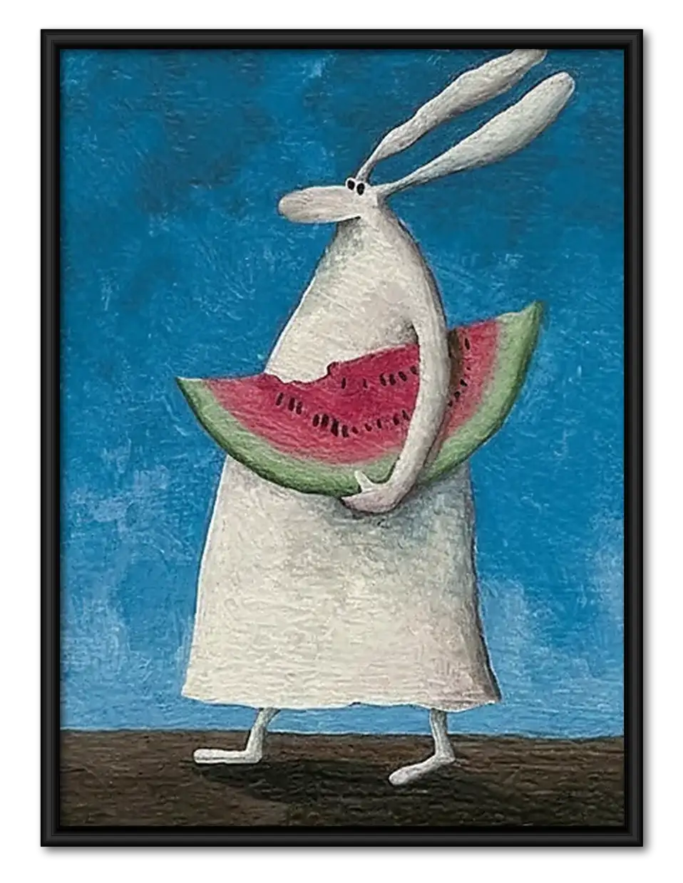 White Rabbit Holding Watermelon Wall Art 1