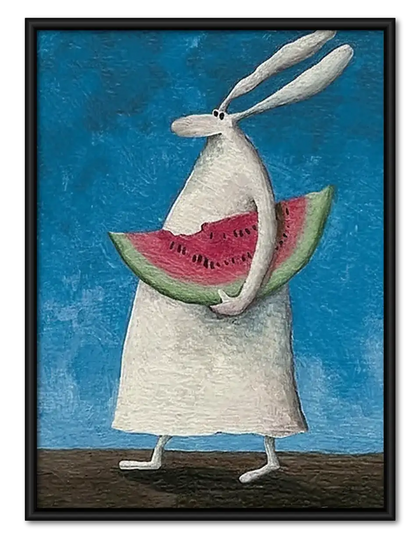 White Rabbit Holding Watermelon Wall Art