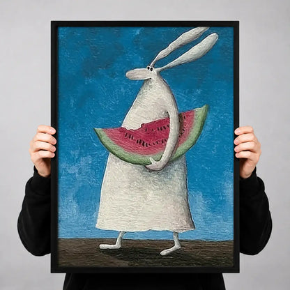 White Rabbit Holding Watermelon Wall Art 3