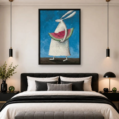 White Rabbit Holding Watermelon Wall Art 4