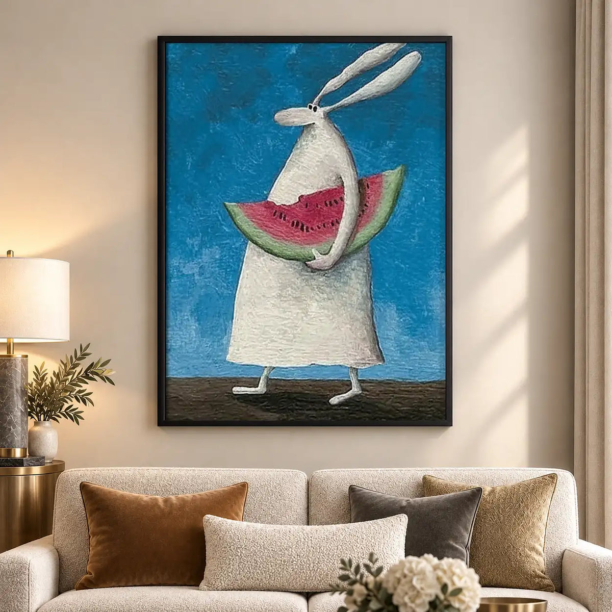 White Rabbit Holding Watermelon Wall Art 5