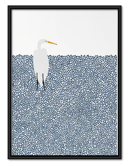 White Seagull in Patterned Blue Sea Wall Art