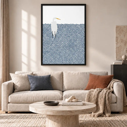White Seagull in Patterned Blue Sea Wall Art 2