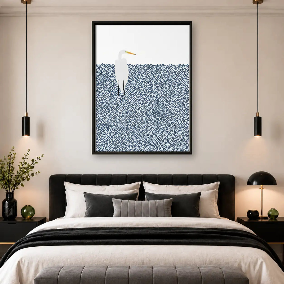 White Seagull in Patterned Blue Sea Wall Art 4