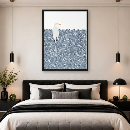 White Seagull in Patterned Blue Sea Wall Art 4