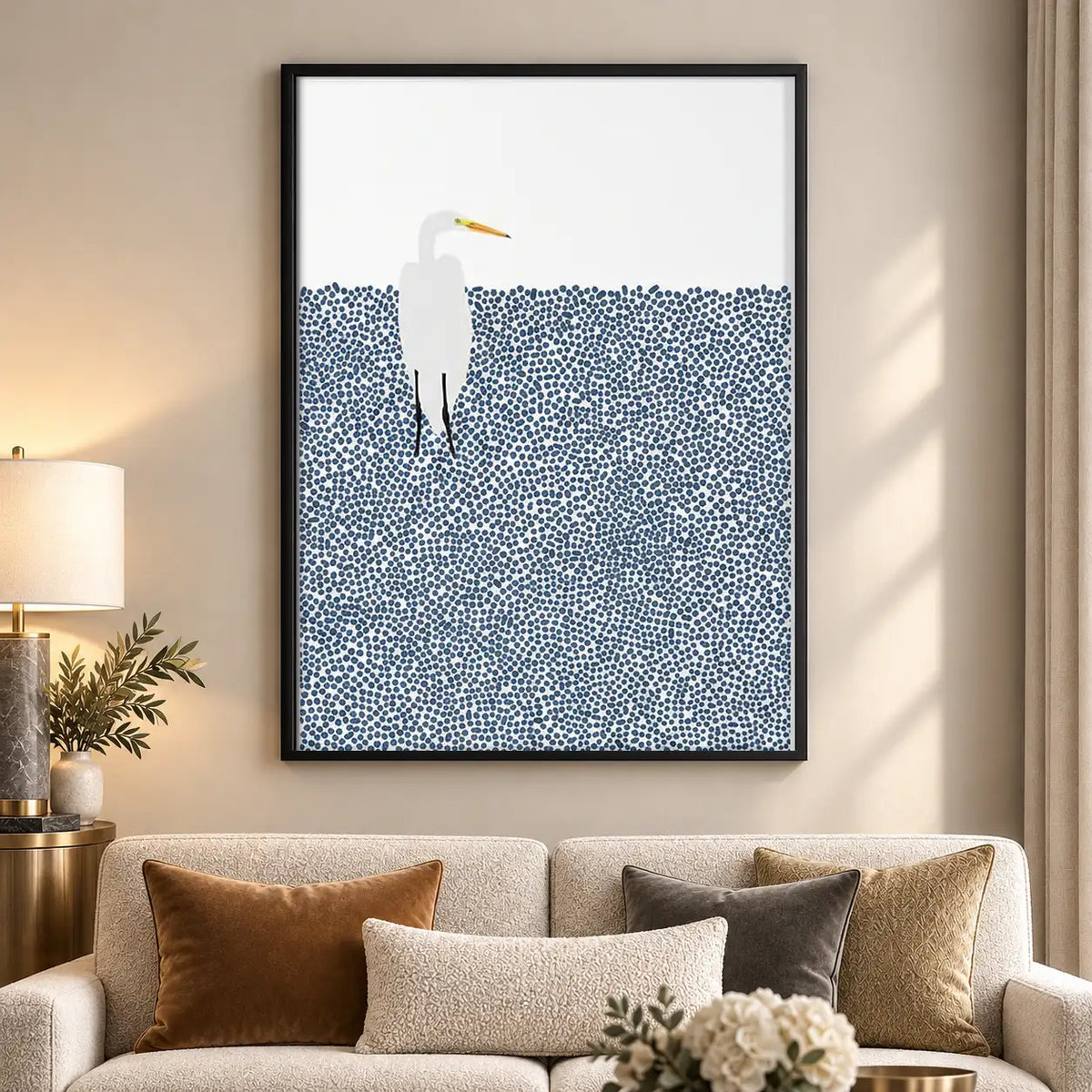 White Seagull in Patterned Blue Sea Wall Art 5