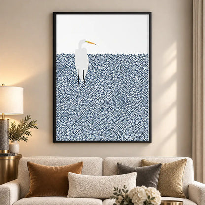 White Seagull in Patterned Blue Sea Wall Art 5
