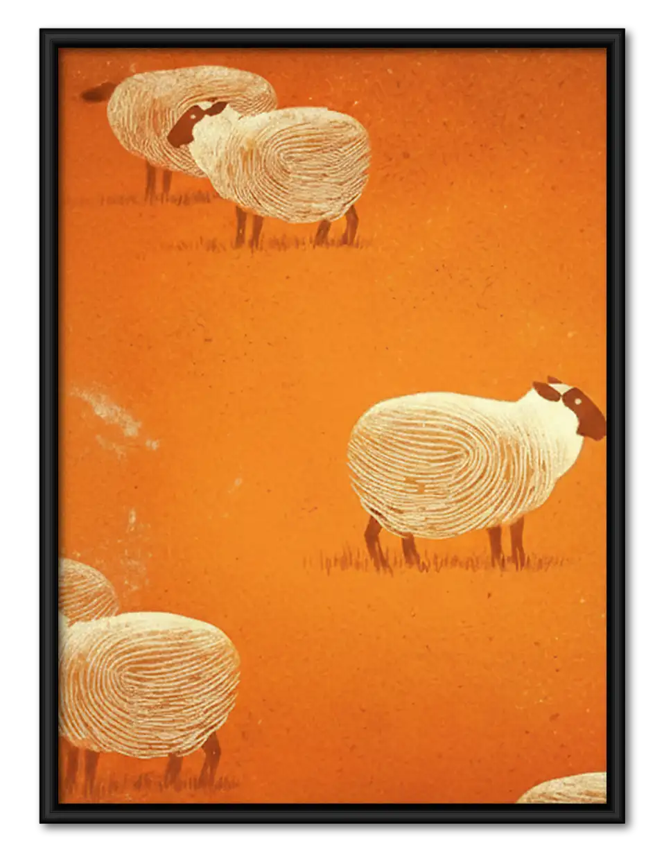 White Sheep on Orange Wall Art 1